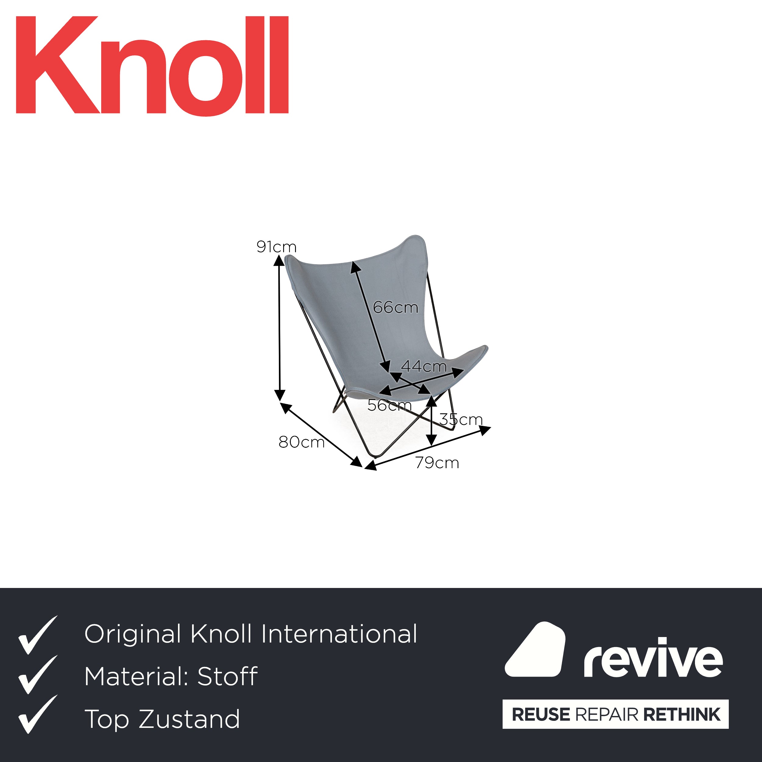 Knoll International Butterfly Stoff Sessel Blau Blaugrau