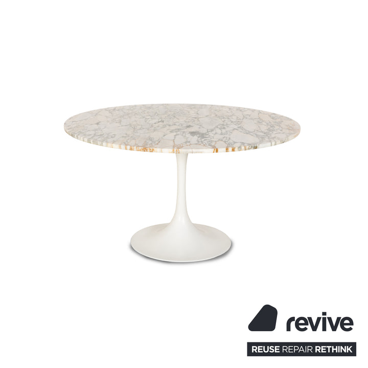 Knoll International Saarinen Tulip Marble Stone Dining Table White 130 x 130 x 72 cm