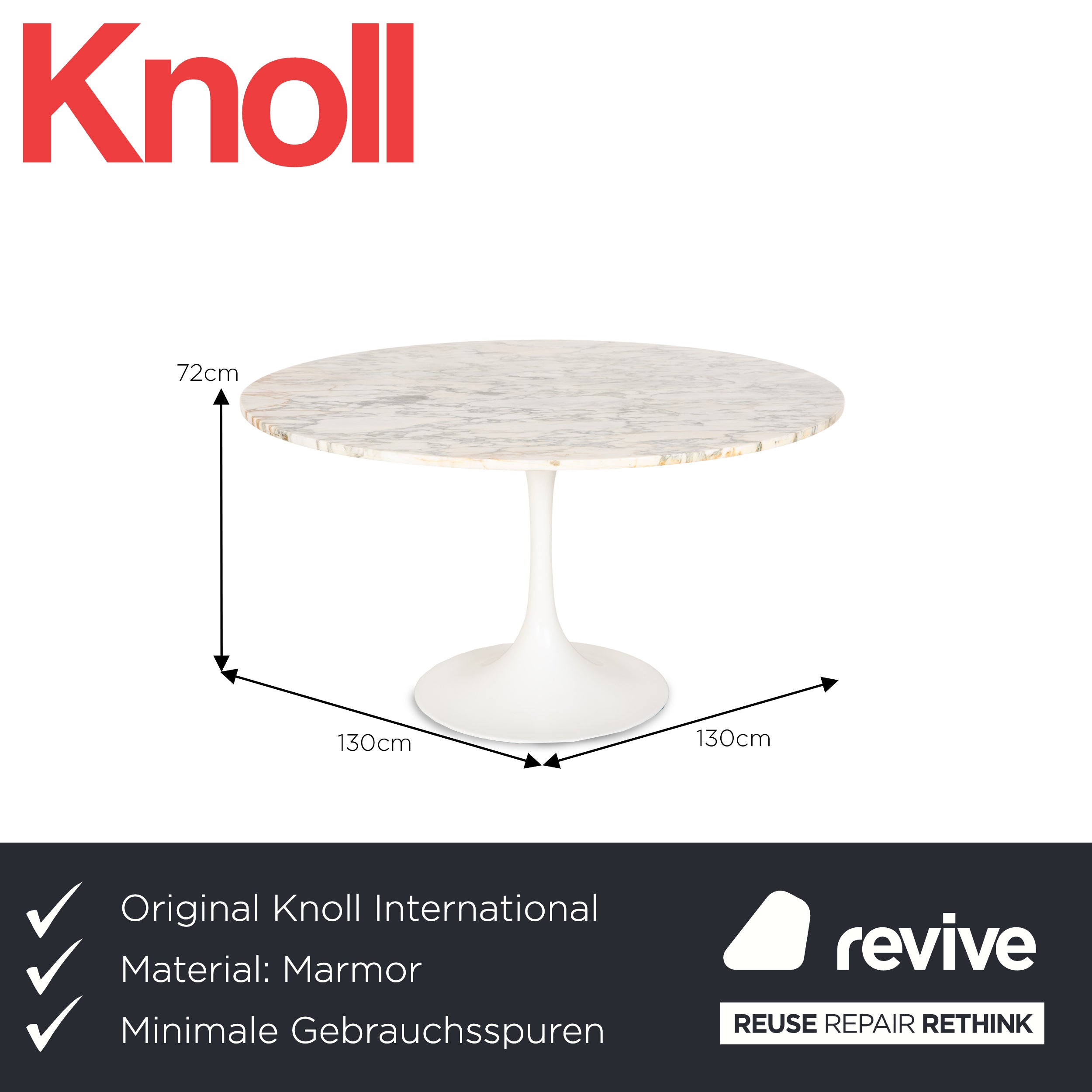 Knoll International Saarinen Tulip Marmor Stein Esstisch Weiß 130 x 130 x 72 cm