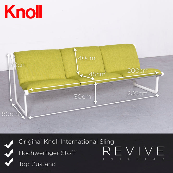 Knoll International Sling Designer Fabric Sofa Green Three-Seater Couch Bench #6690