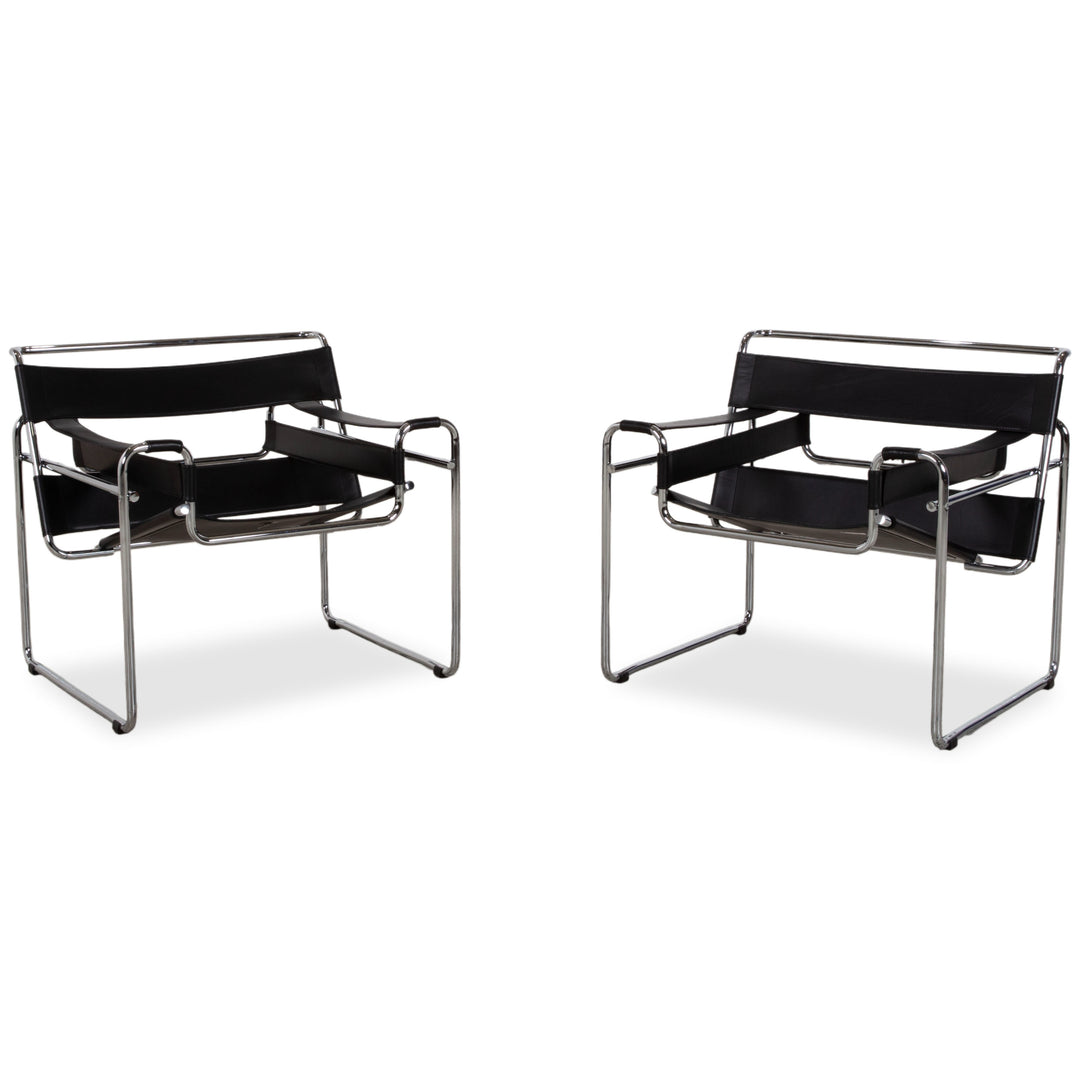 Knoll International Wassily Chair Leder 2x Sessel Schwarz Stuhl Marcel Breuer