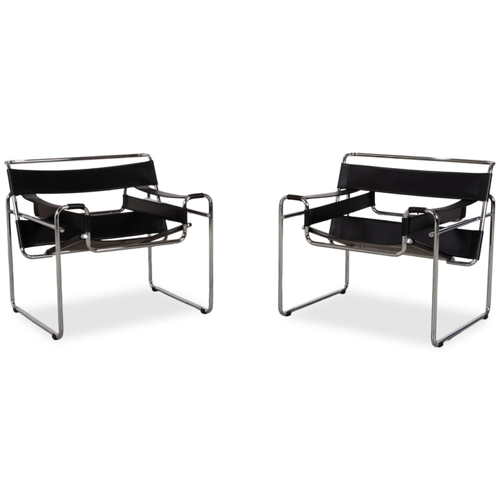 Knoll International Wassily Chair Leder 2x Sessel Schwarz Stuhl Marcel Breuer