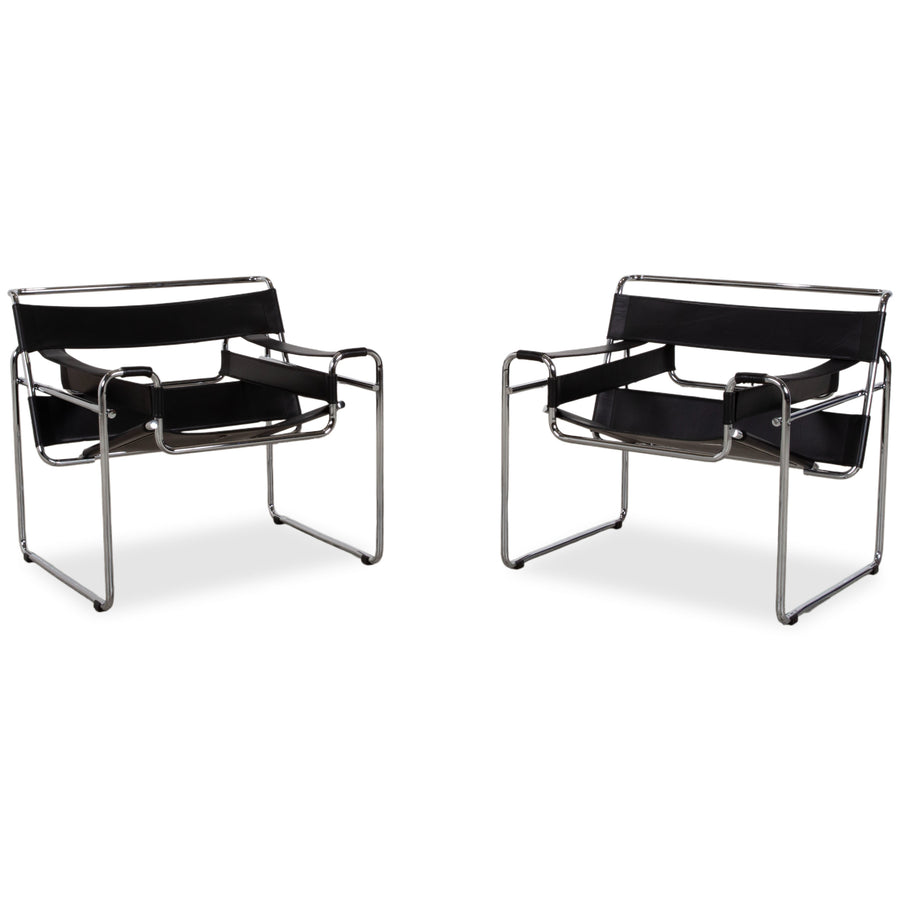Knoll International Wassily Chair Leder 2x Sessel Schwarz Stuhl Marcel Breuer
