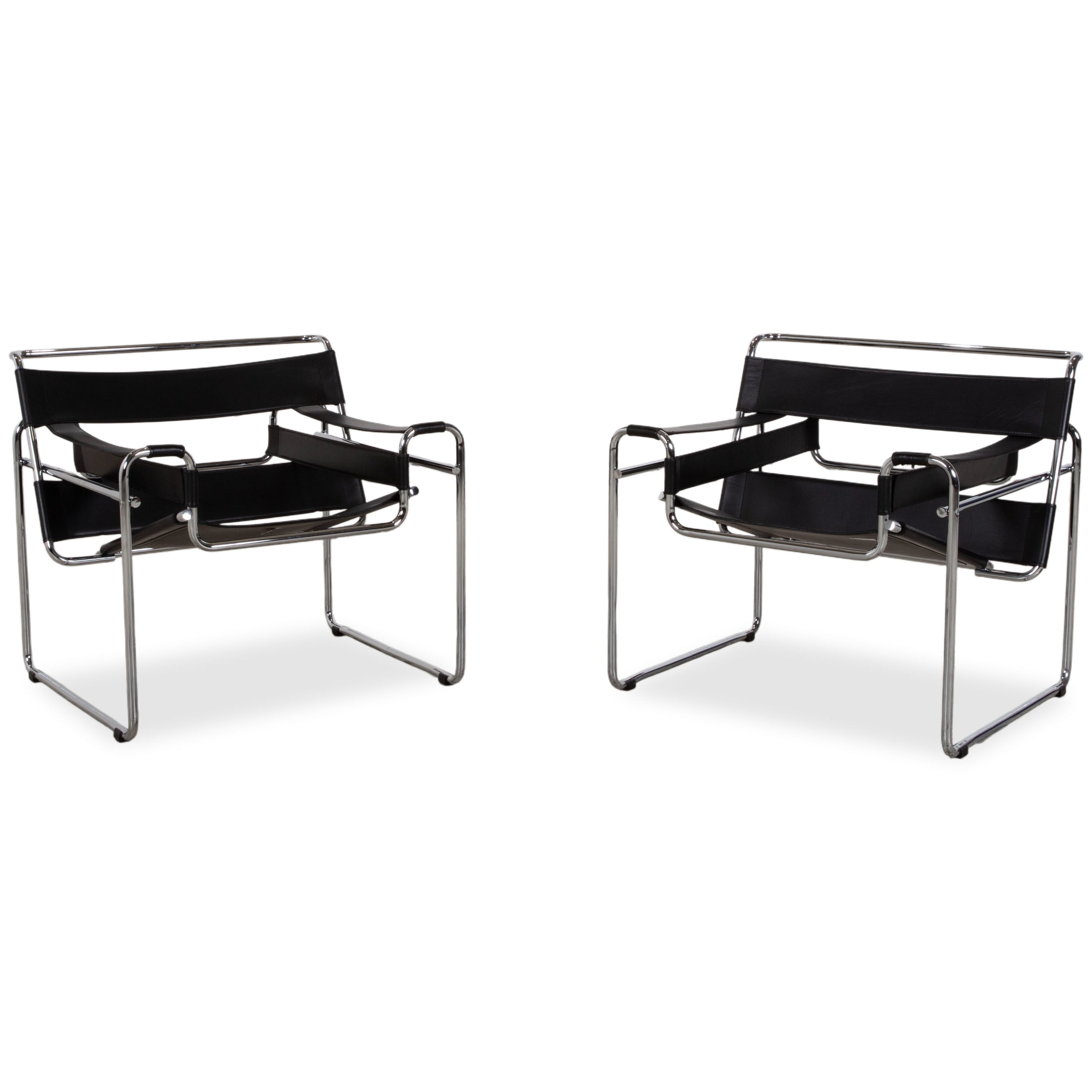 Knoll International Wassily Chair Cuir 2 Fauteuils Noirs Chaise Marcel Breuer