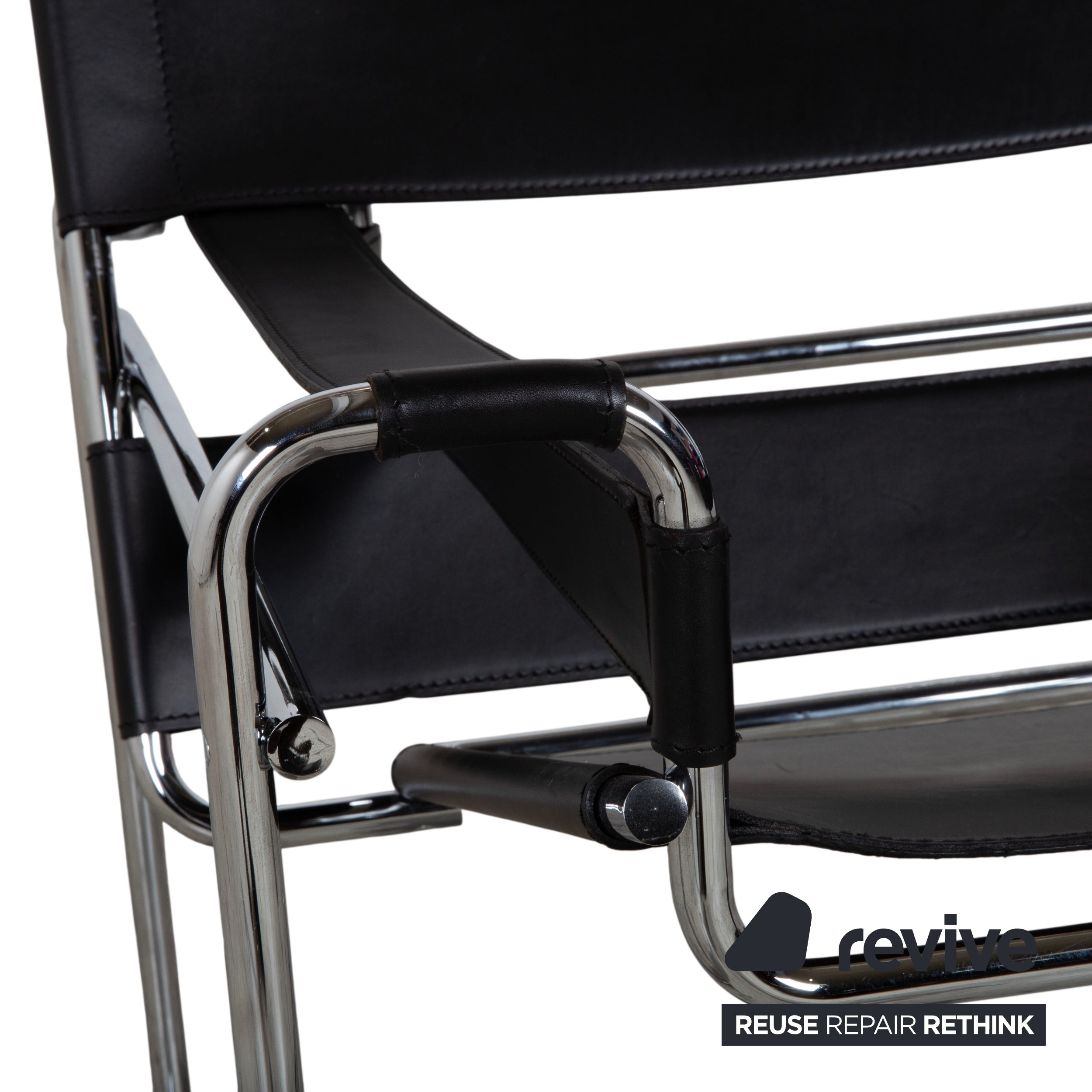 Knoll International Wassily Chair Cuir 2 Fauteuils Noirs Chaise Marcel Breuer