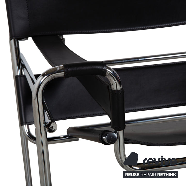 Knoll International Wassily Chair Leather 2x Armchairs Black Chair Marcel Breuer