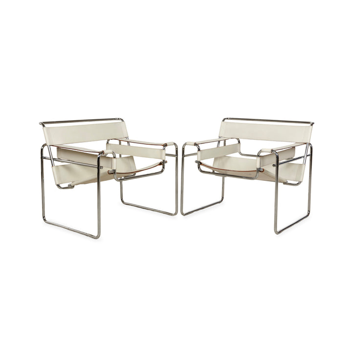 Fauteuil en cuir Wassily Chair de Knoll International Crème Bauhaus