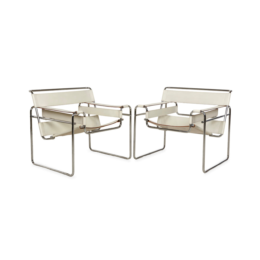 Fauteuil en cuir Wassily Chair de Knoll International Crème Bauhaus