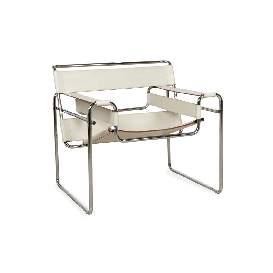 Fauteuil en cuir Wassily Chair de Knoll International Crème Bauhaus