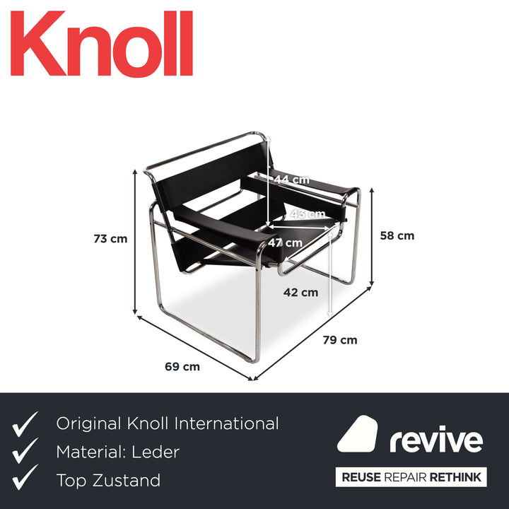 Knoll International Wassily Chair Leder Sessel Schwarz Bauhaus