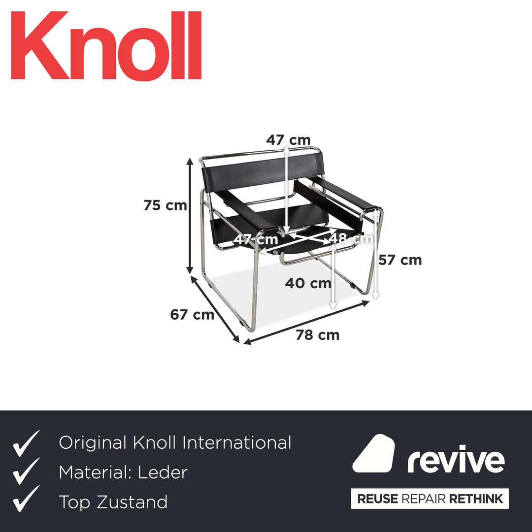 Knoll International Wassily Chair Leder Sessel Schwarz Bauhaus Vintage