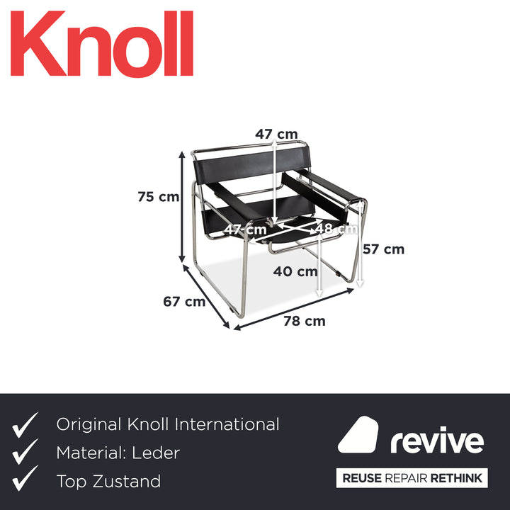 Knoll International Wassily Chair Leder Sessel Schwarz Bauhaus Vintage