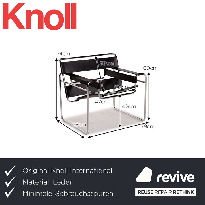 Knoll International Wassily Chair leren fauteuil zwart stoel Marcel Breuer