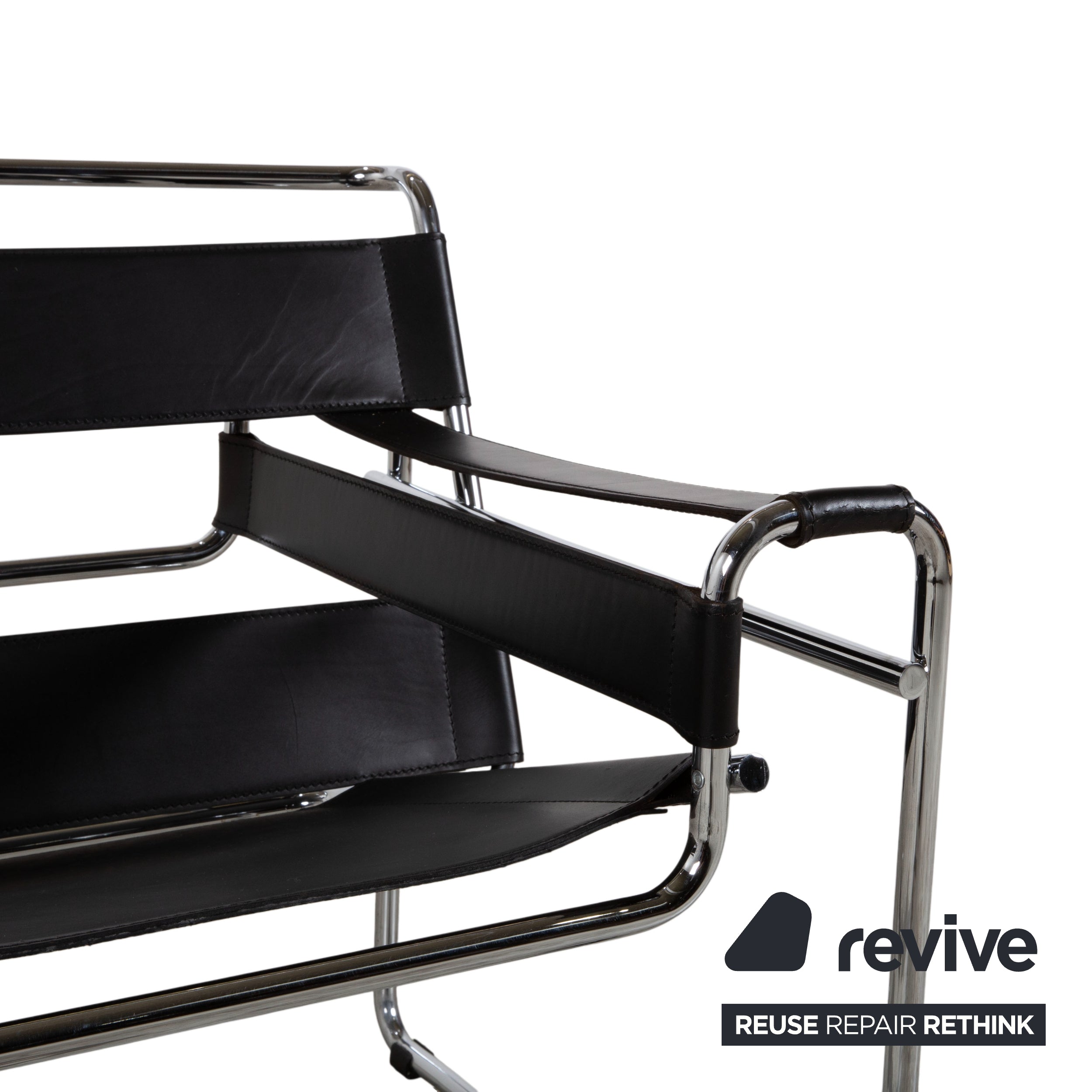 Knoll International Wassily Chair Fauteuil en Cuir Noir Marcel Breuer
