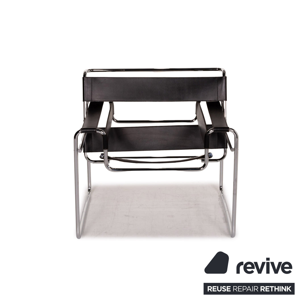 Knoll International Wassily Chair leren fauteuil zwart stoel Marcel Breuer