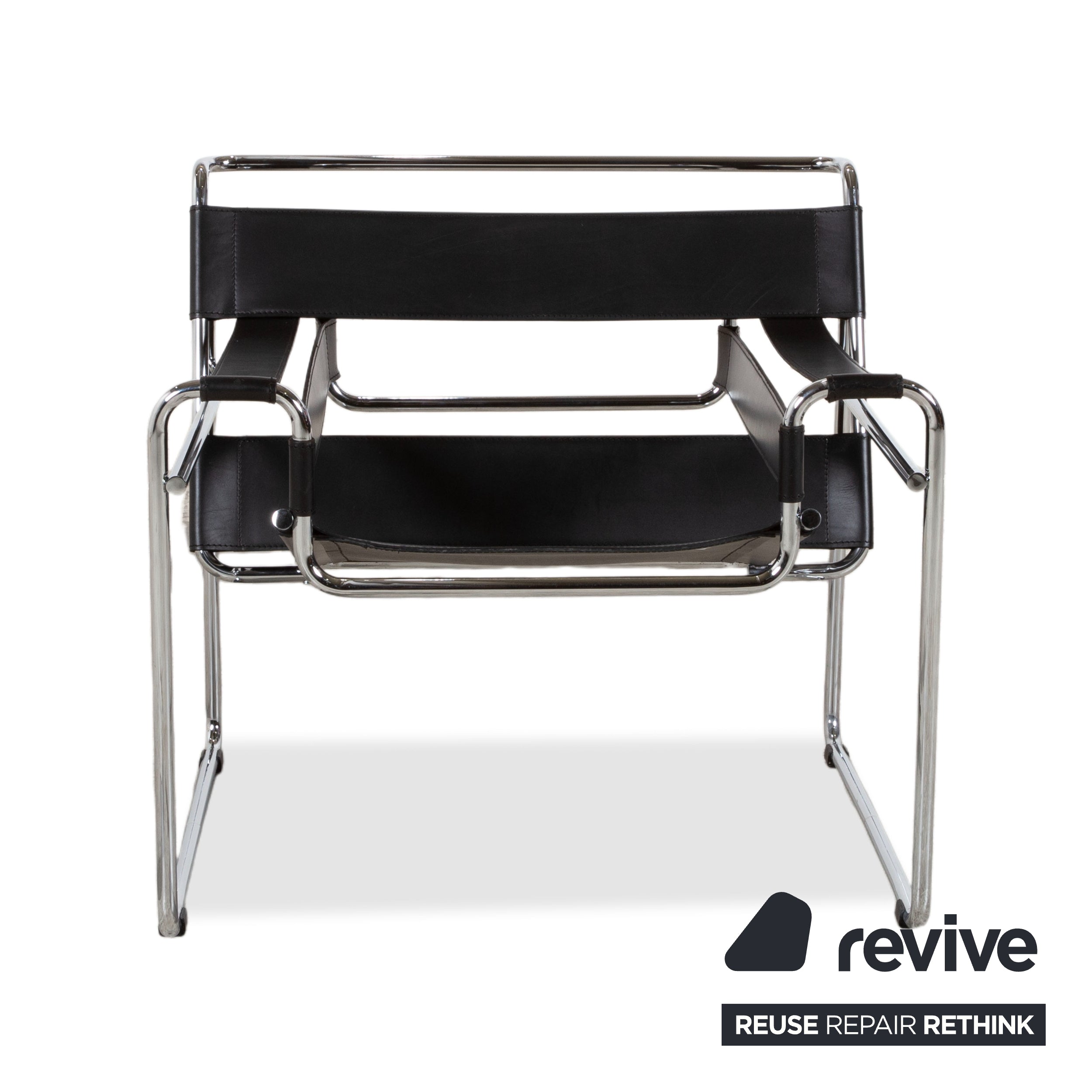 Knoll International Wassily Chair Fauteuil en Cuir Noir Marcel Breuer