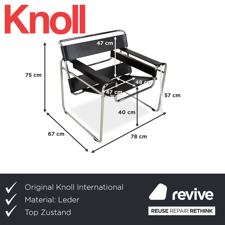 Fauteuil Wassily de Knoll International, en cuir noir