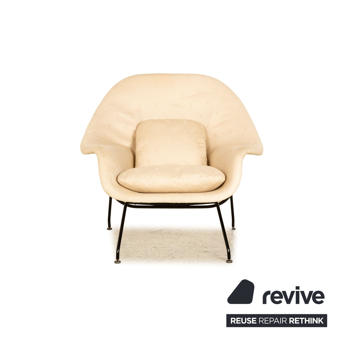 Knoll International Womb Chair Fabric Armchair Cream incl. Stool