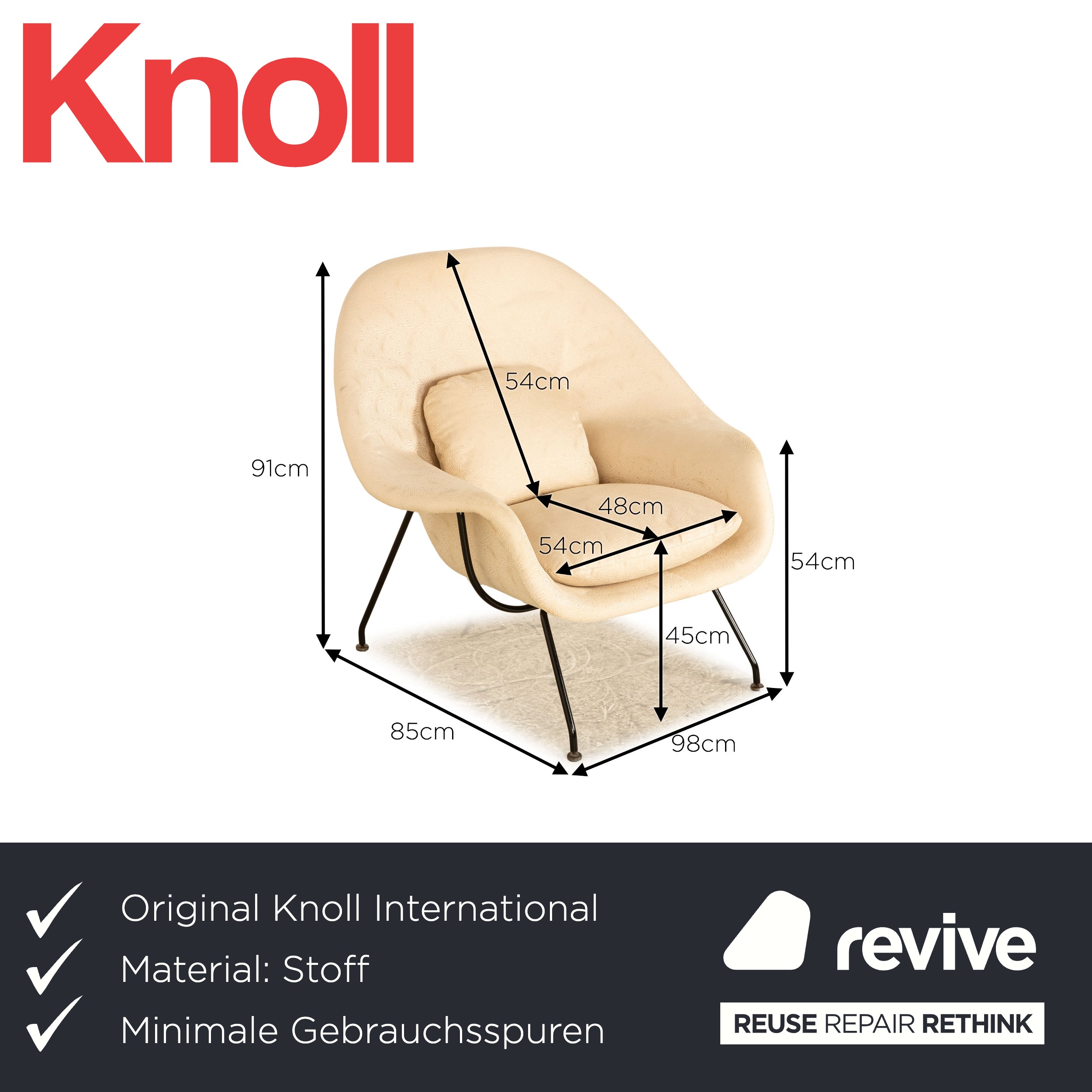Knoll International Womb Chair Stoff Sessel Creme inkl. Hocker