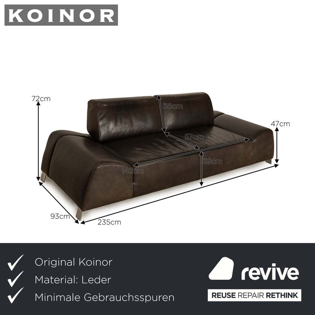 Koinor Leather Two Seater Brown Dark Brown Gray Sofa Couch Manual Function