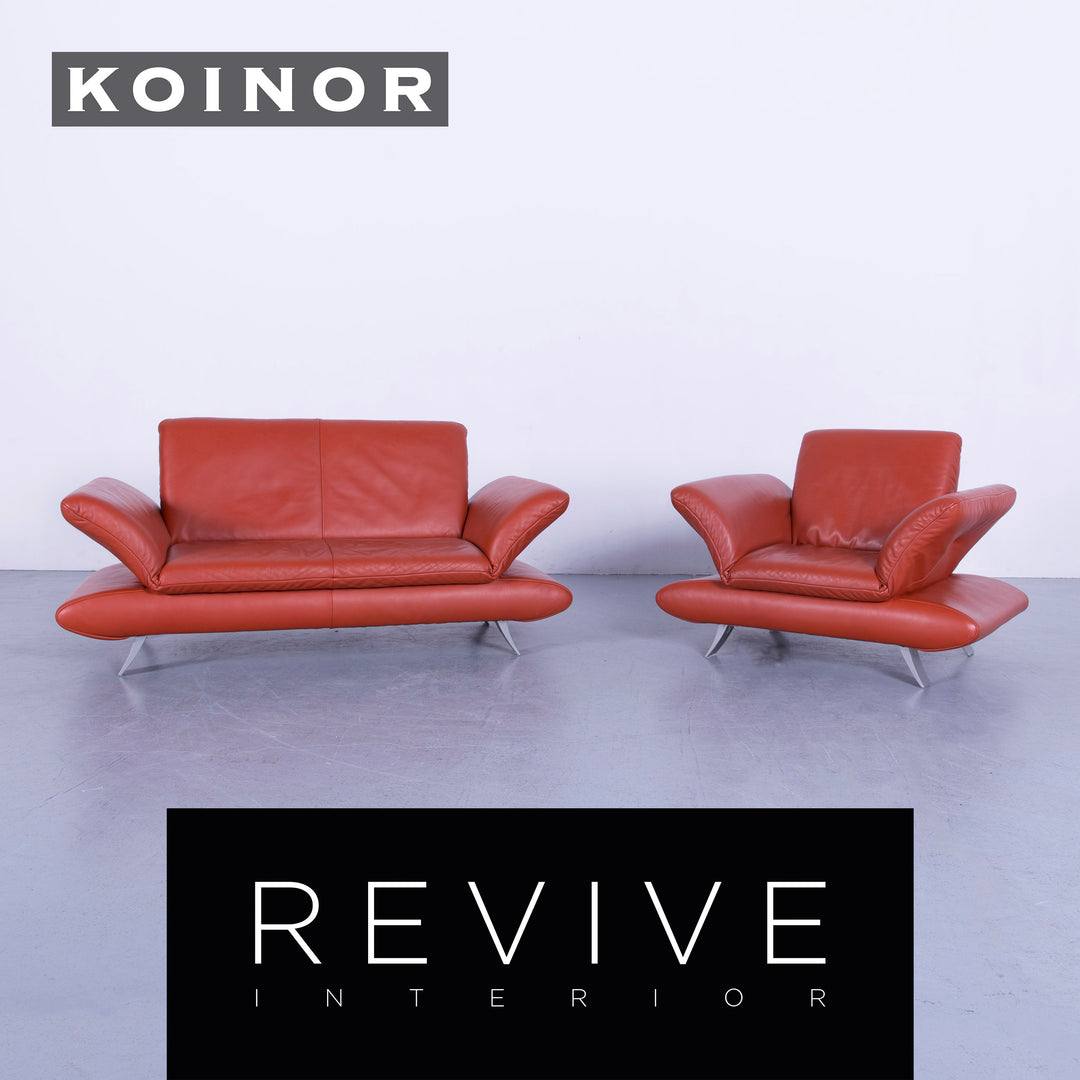Koinoir Rossini Leder Sofa Garnitur Orange Zweisitzer Couch Funktion Echtleder #5919