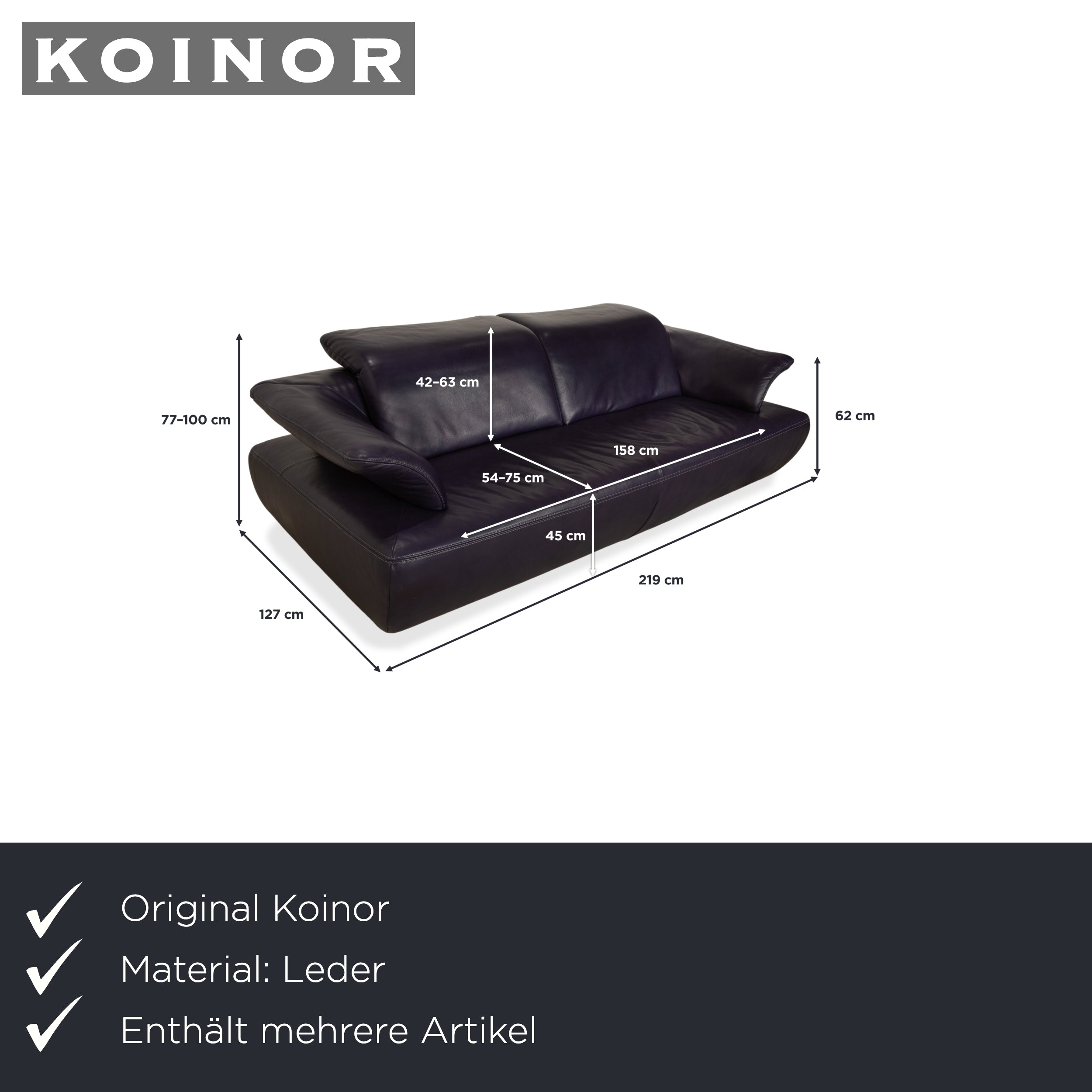 Koinor Avanti Leder Dreisitzer Hocker Lila Aubergine manuelle Funktion Sofa Couch