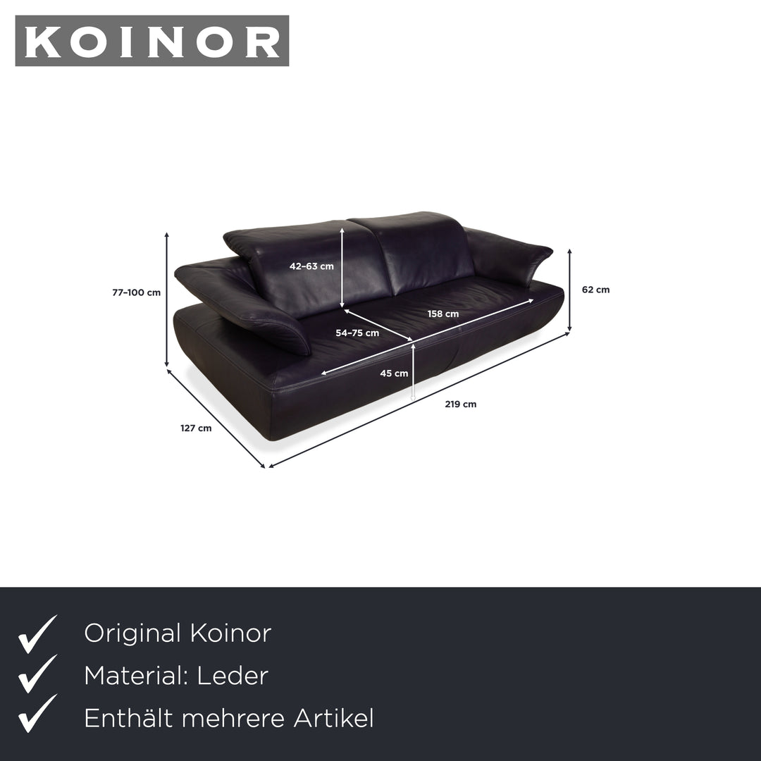 Canapé-lit trois places Koinor Avanti en cuir violet aubergine avec pouf et fonction manuelle