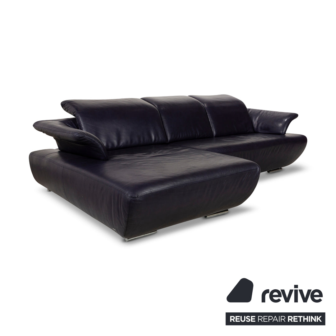 Koinor Avanti Leder Ecksofa Blau Recamiere Links Sofa Couch