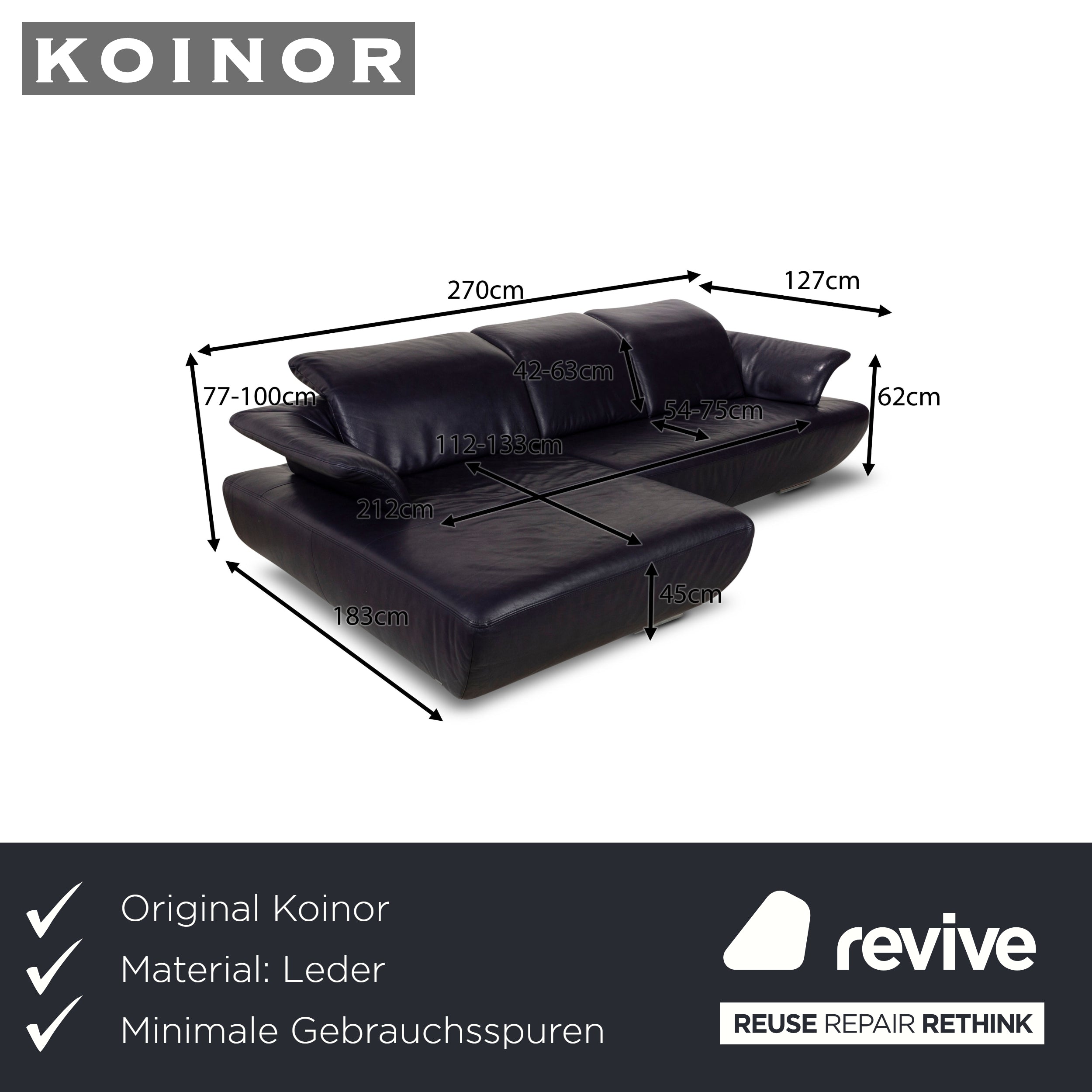 Koinor Avanti Canapé D'angle En Cuir Bleu Récamiere Canapé Gauche