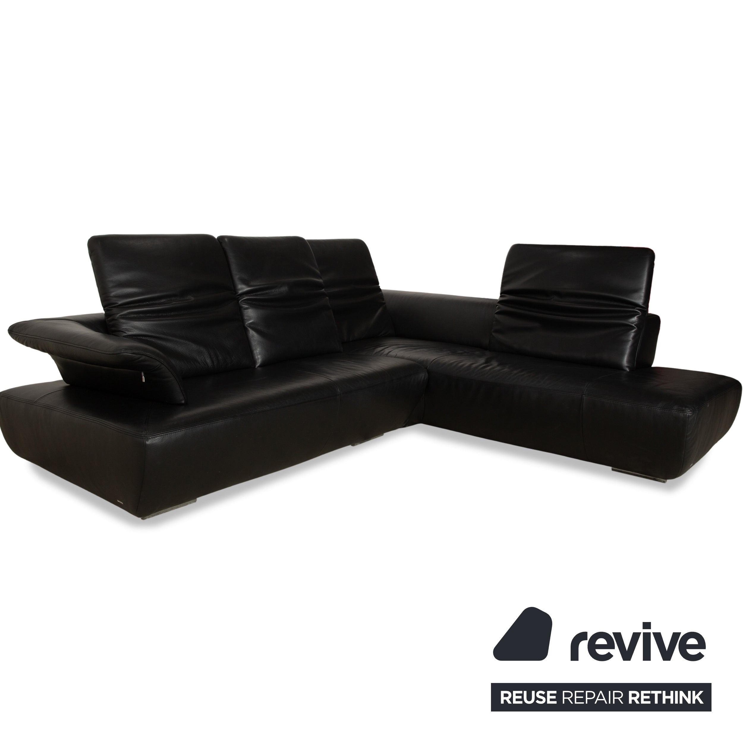 Canapé d'angle en cuir noir Koinor Avanti à fonction manuelle