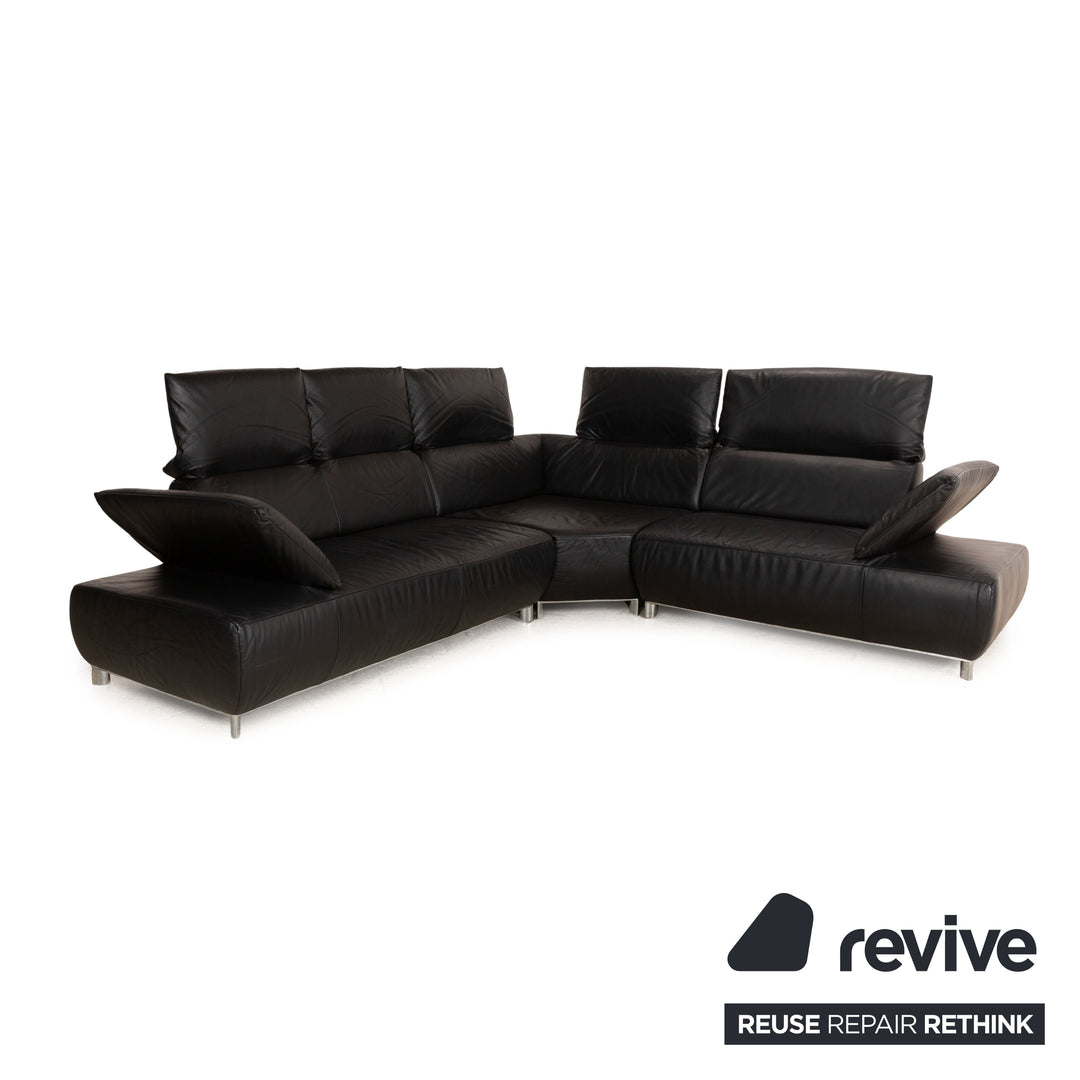 Koinor Bavero Leather Corner Sofa Black Manual Function Sofa Couch