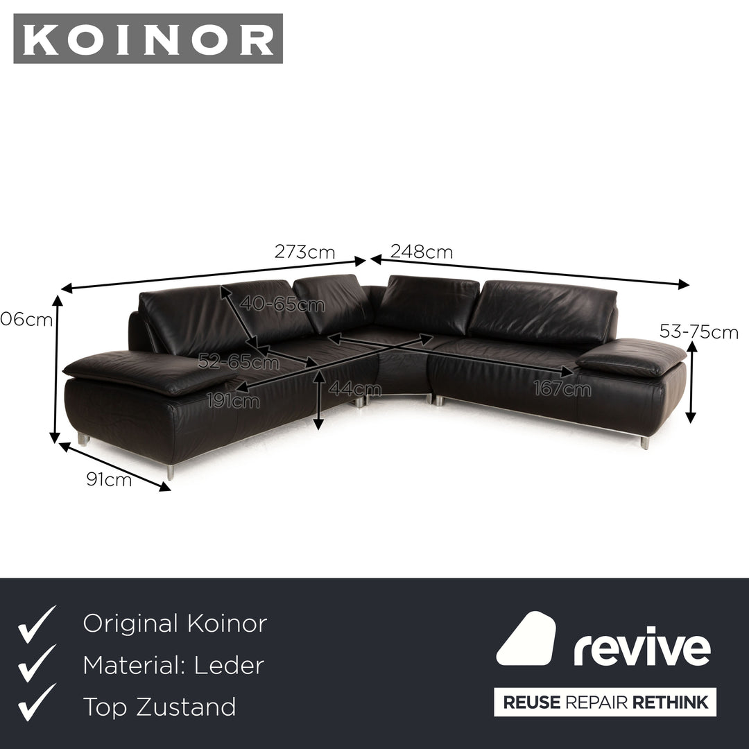 Koinor Bavero Leather Corner Sofa Black Manual Function Sofa Couch