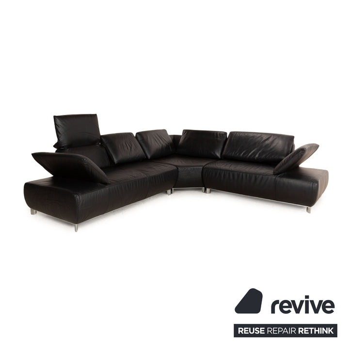 Koinor Bavero Leather Corner Sofa Black Manual Function Sofa Couch