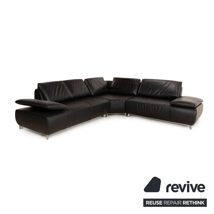 Koinor Bavero Leather Corner Sofa Black Manual Function Sofa Couch