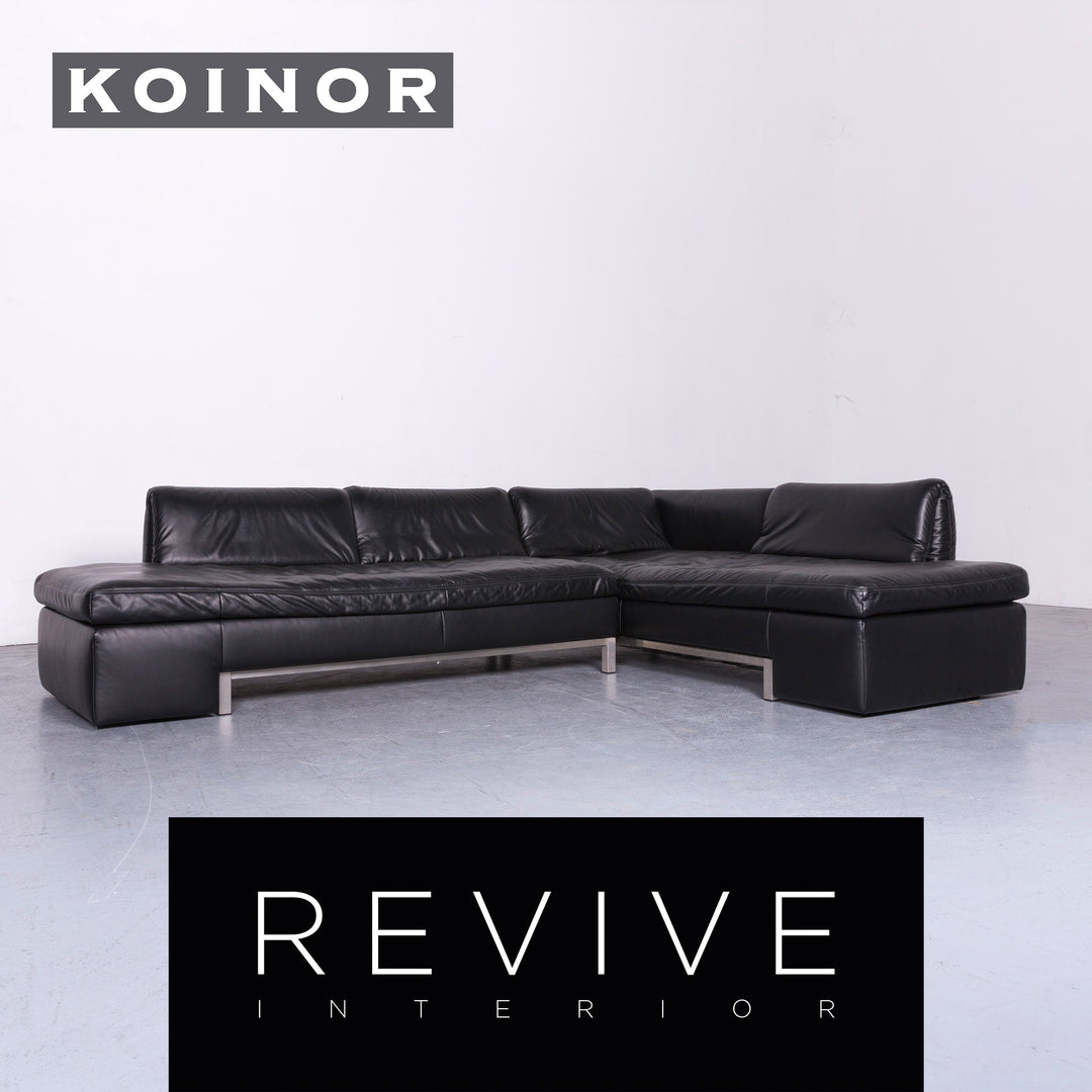 Koinor Designer Leder Sofa Schwarz Echtleder Ecksofa Couch #6813