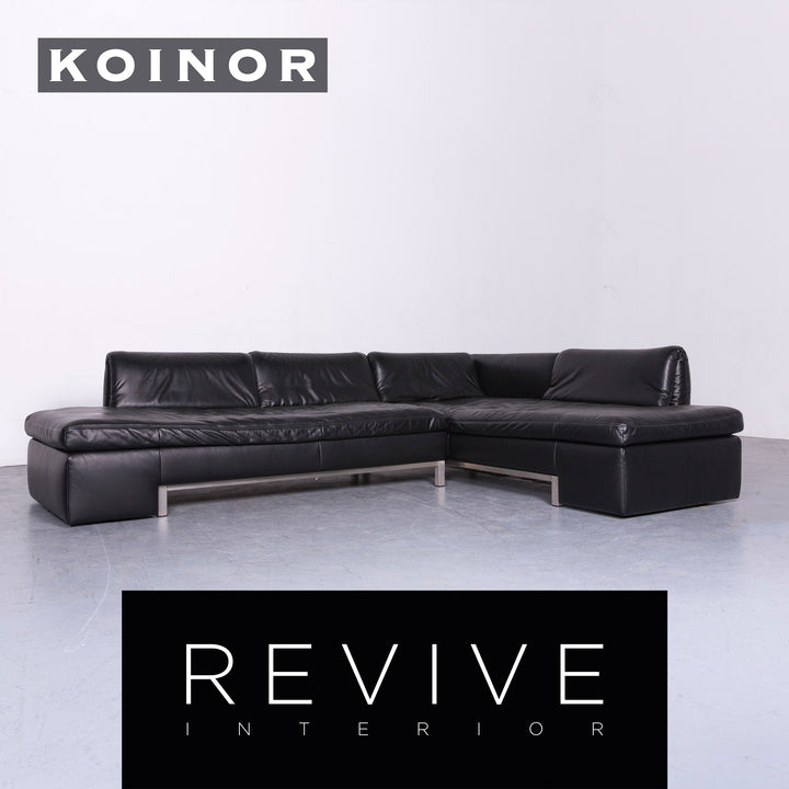 Koinor Designer Leder Sofa Schwarz Echtleder Ecksofa Couch #6813