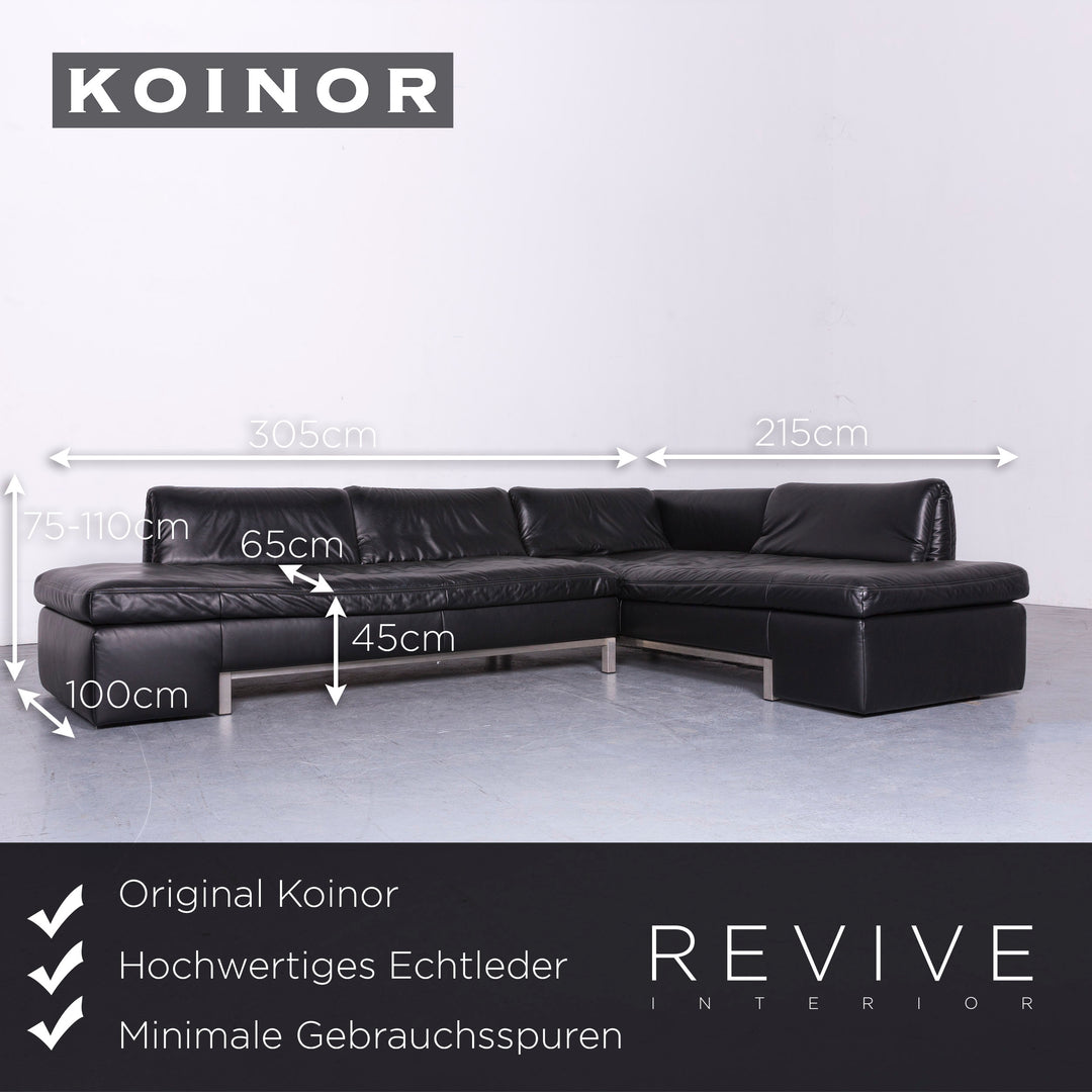 Koinor Designer Leder Sofa Schwarz Echtleder Ecksofa Couch #6813