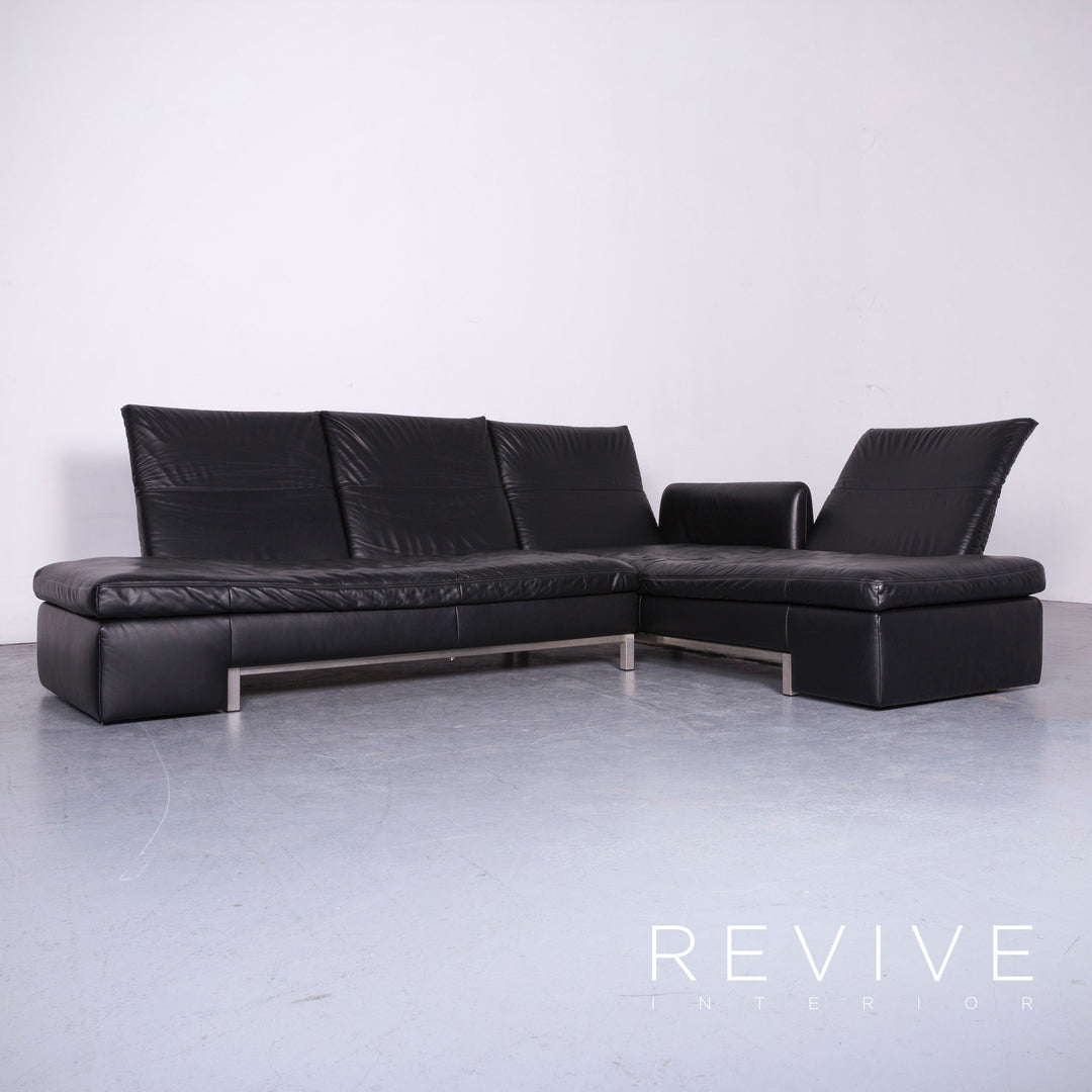 Koinor Designer Leder Sofa Schwarz Echtleder Ecksofa Couch #6813