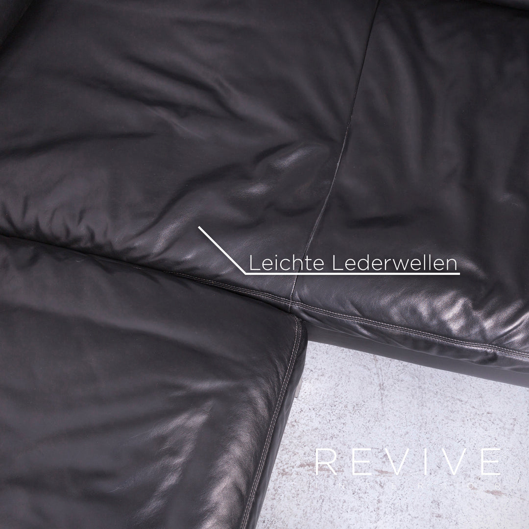 Koinor Designer Leder Sofa Schwarz Echtleder Ecksofa Couch #6813