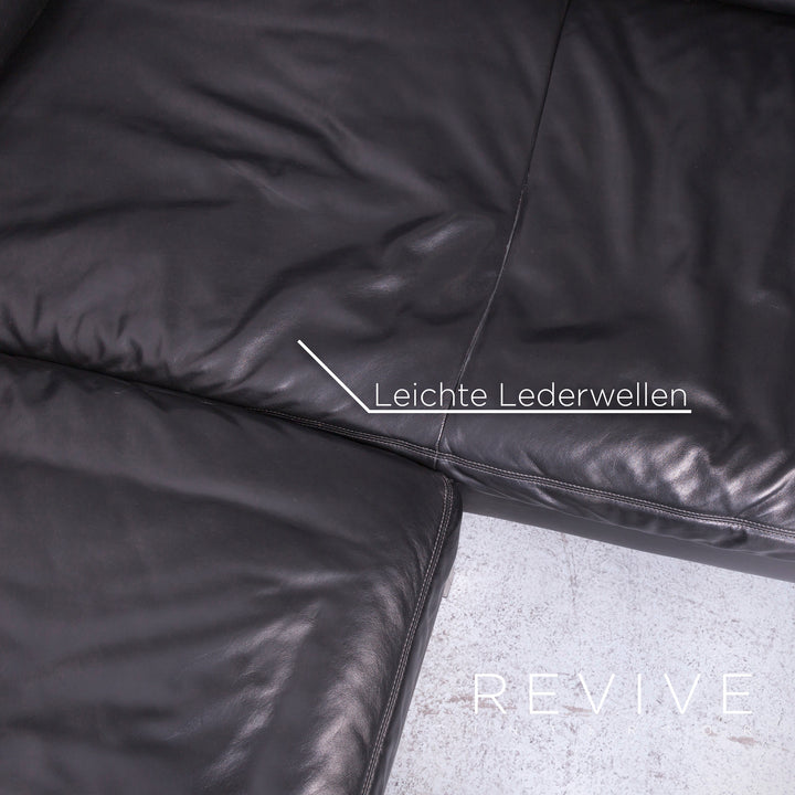 Koinor Designer Leder Sofa Schwarz Echtleder Ecksofa Couch #6813