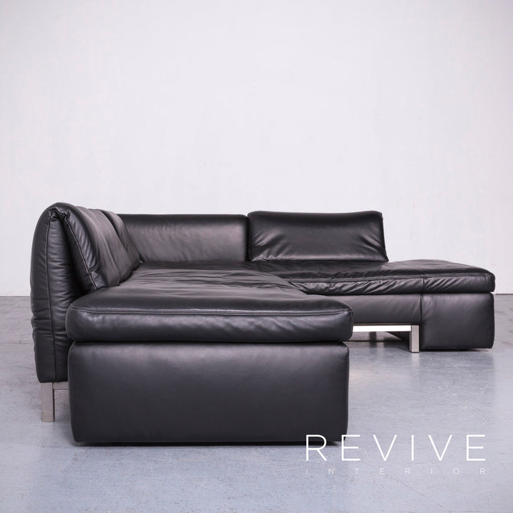 Koinor Designer Leder Sofa Schwarz Echtleder Ecksofa Couch #6813