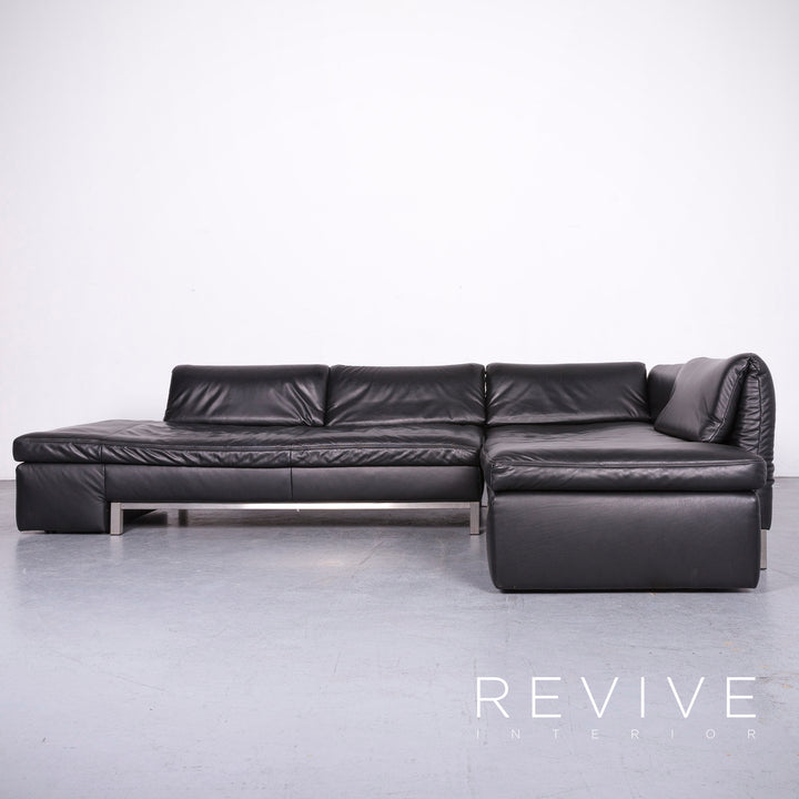 Koinor Designer Leder Sofa Schwarz Echtleder Ecksofa Couch #6813