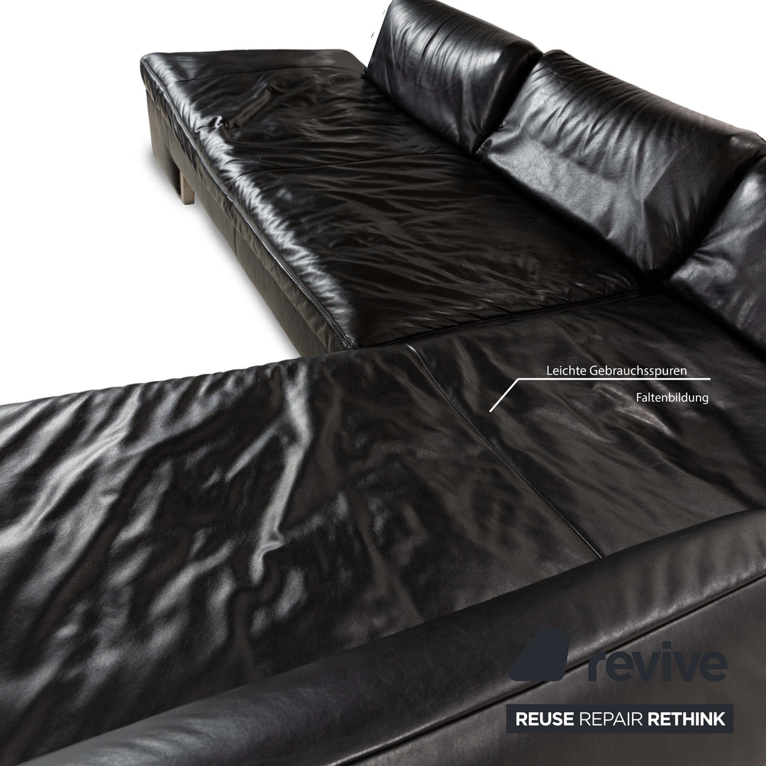 Koinor Designer Leder Sofa Schwarz Echtleder Ecksofa Couch Lehnenfunktion Recamiere rechts