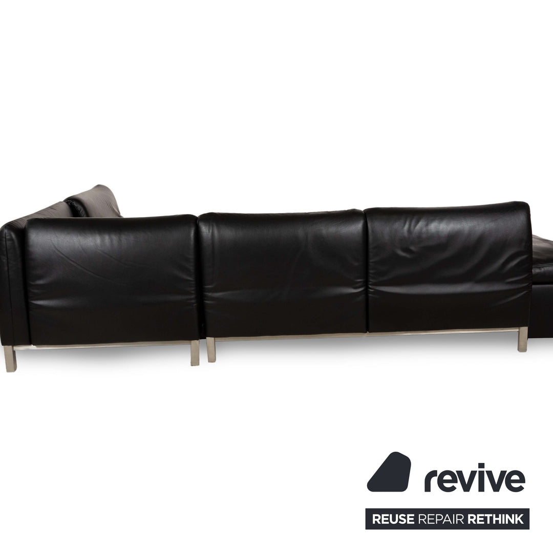 Koinor Designer Leder Sofa Schwarz Echtleder Ecksofa Couch Lehnenfunktion Recamiere rechts