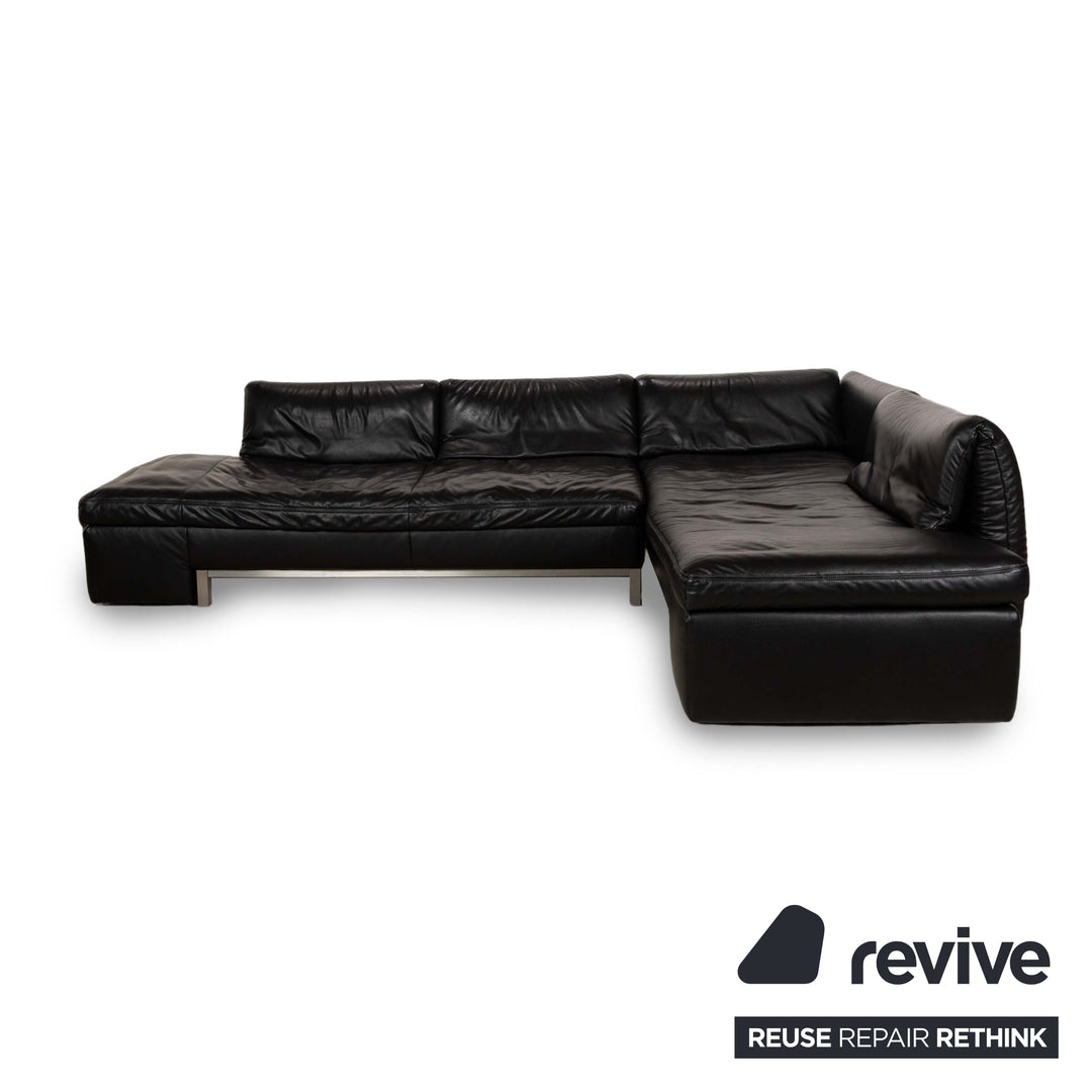 Koinor Designer Leder Sofa Schwarz Echtleder Ecksofa Couch Lehnenfunktion Recamiere rechts