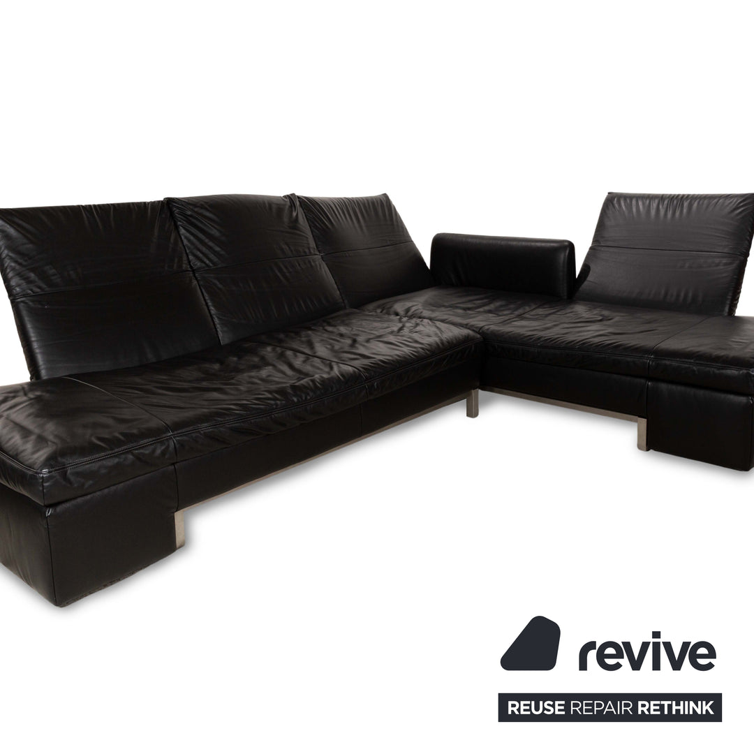 Koinor Designer Leder Sofa Schwarz Echtleder Ecksofa Couch Lehnenfunktion Recamiere rechts