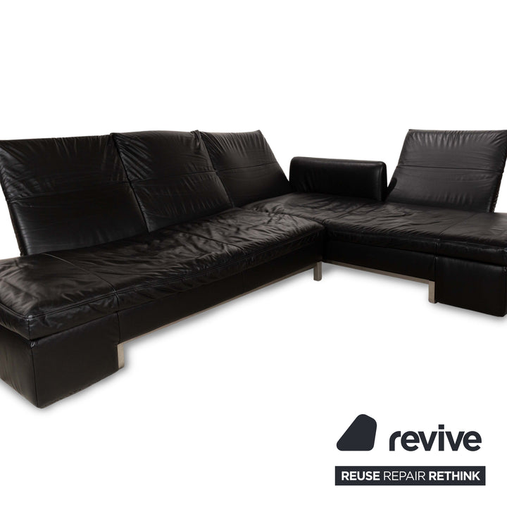 Koinor Designer Leder Sofa Schwarz Echtleder Ecksofa Couch Lehnenfunktion Recamiere rechts