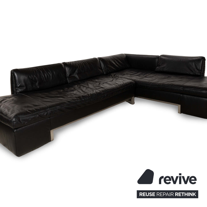 Koinor Designer Leder Sofa Schwarz Echtleder Ecksofa Couch Lehnenfunktion Recamiere rechts