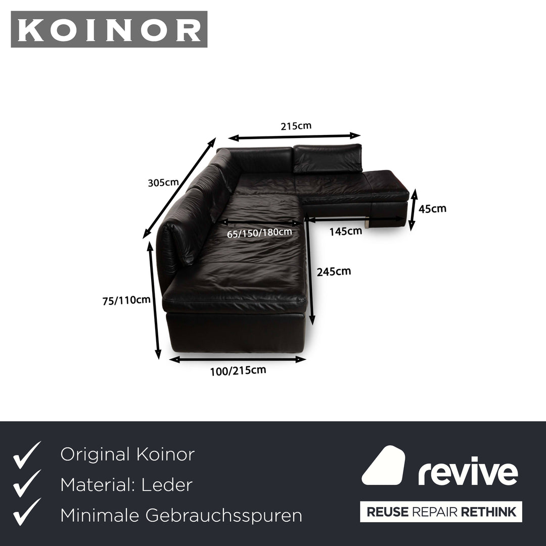 Koinor Designer Leder Sofa Schwarz Echtleder Ecksofa Couch Lehnenfunktion Recamiere rechts