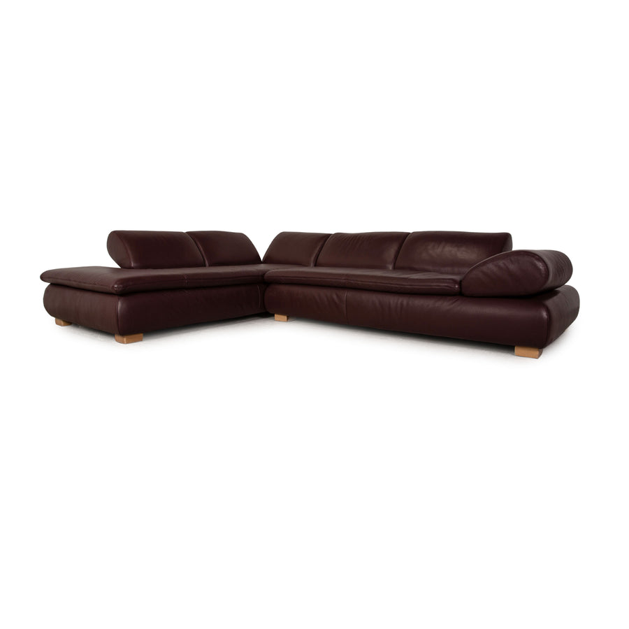 Koinor Diva Leather Corner Sofa Brown Aubergine Sofa Couch Chaise Longue Left